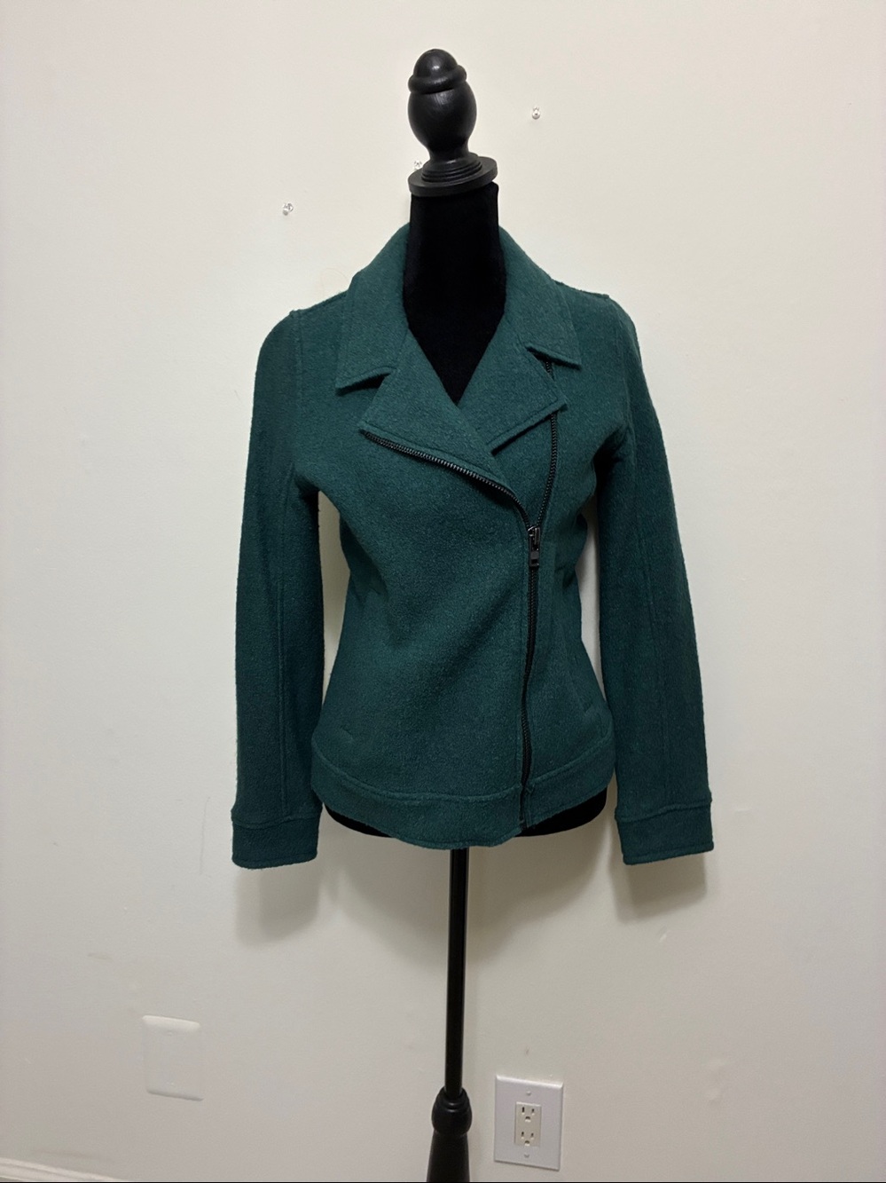 Tahari Deep Teal Zip-Front Wool-Blend Blazer Jacket